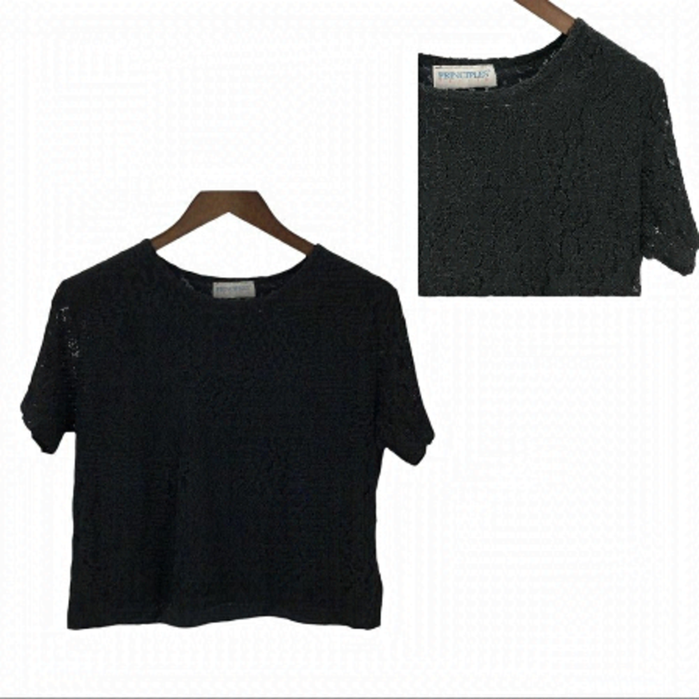 4/$45 | PRINCIPLES | Vintage Black Lace Cropped Shirt | Large PETITE